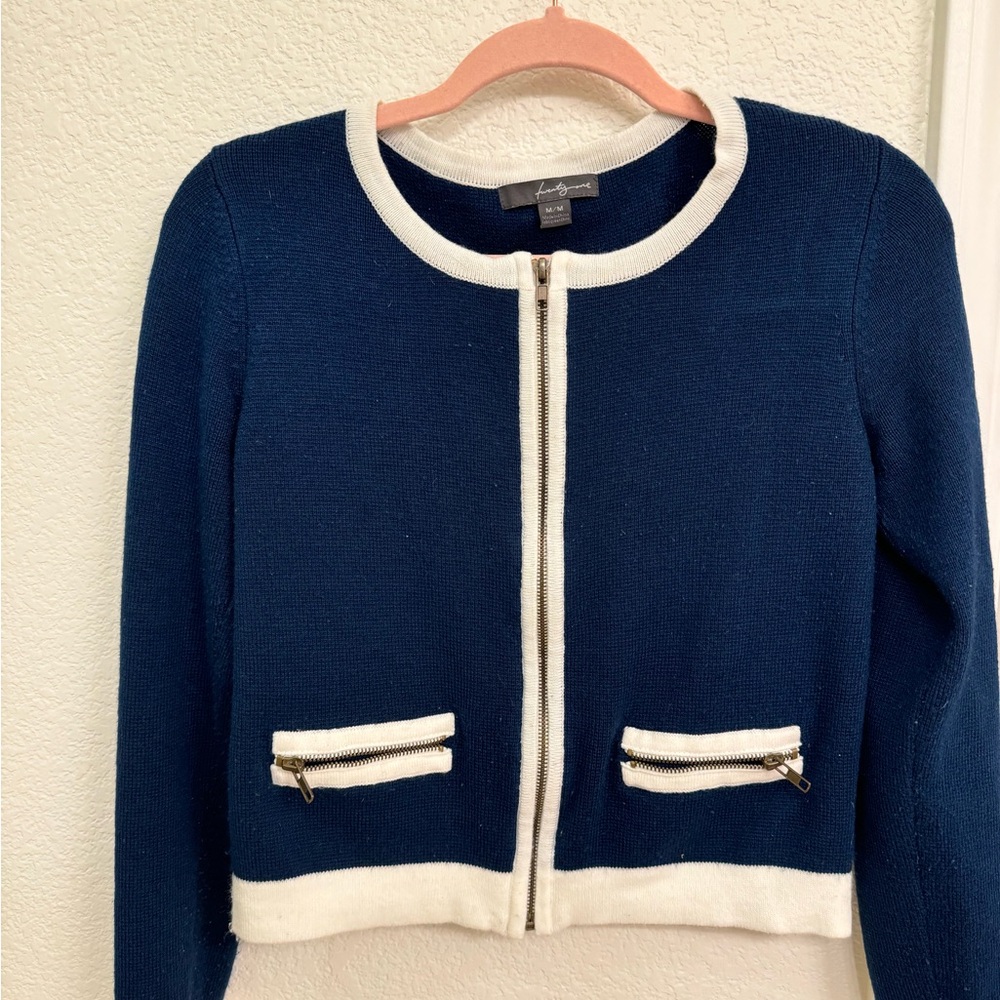 Forever 21 Navy and White Knit Zip-Up Jacket